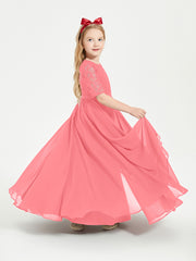 Robes de Demoiselle d'Honneur Junior en Dentelle à Demi-Manches Pastèque