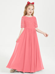 Robes de Demoiselle d'Honneur Junior en Dentelle à Demi-Manches Pastèque