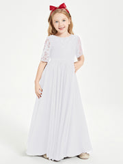 Robes de Demoiselle d'Honneur Junior en Dentelle à Demi-Manches Blanc