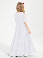 Robes de Demoiselle d'Honneur Junior en Dentelle à Demi-Manches Blanc