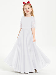 Robes de Demoiselle d'Honneur Junior en Dentelle à Demi-Manches Blanc