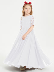 Robes de Demoiselle d'Honneur Junior en Dentelle à Demi-Manches Blanc