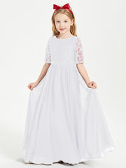 Robes de Demoiselle d'Honneur Junior en Dentelle à Demi-Manches Blanc