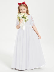 Robes de Demoiselle d'Honneur Junior en Dentelle à Demi-Manches Blanc