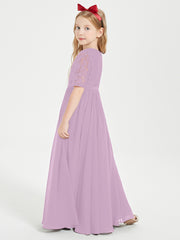 Robes de Demoiselle d'Honneur Junior en Dentelle à Demi-Manches Glycine