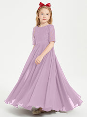 Robes de Demoiselle d'Honneur Junior en Dentelle à Demi-Manches Glycine
