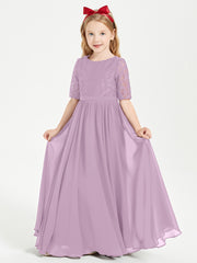 Robes de Demoiselle d'Honneur Junior en Dentelle à Demi-Manches Glycine