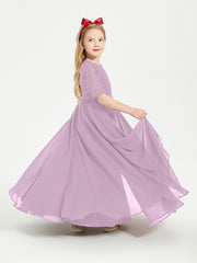 Robes de Demoiselle d'Honneur Junior en Dentelle à Demi-Manches Glycine
