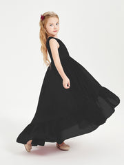 Boho Robes de Demoiselles d'Honneur Junior à Jupe en Cascade Noir