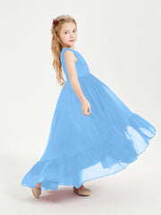 Boho Robes de Demoiselles d'Honneur Junior à Jupe en Cascade Bleu