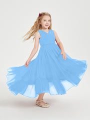 Boho Robes de Demoiselles d'Honneur Junior à Jupe en Cascade Bleu