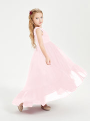 Boho Robes de Demoiselles d'Honneur Junior à Jupe en Cascade Rose Pâle