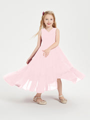 Boho Robes de Demoiselles d'Honneur Junior à Jupe en Cascade Rose Pâle