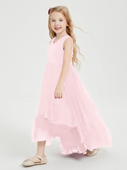 Boho Robes de Demoiselles d'Honneur Junior à Jupe en Cascade Rose Pâle