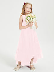 Boho Robes de Demoiselles d'Honneur Junior à Jupe en Cascade Rose Pâle