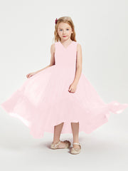 Boho Robes de Demoiselles d'Honneur Junior à Jupe en Cascade Rose Pâle