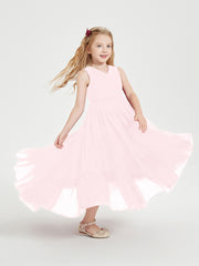 Boho Robes de Demoiselles d'Honneur Junior à Jupe en Cascade Rose Pâle