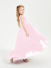 Boho Robes de Demoiselles d'Honneur Junior à Jupe en Cascade Rose Bonbon