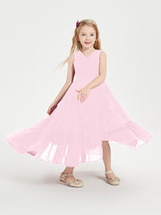 Boho Robes de Demoiselles d'Honneur Junior à Jupe en Cascade Rose Bonbon