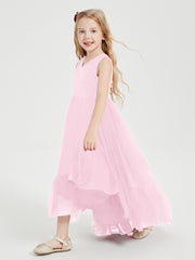 Boho Robes de Demoiselles d'Honneur Junior à Jupe en Cascade Rose Bonbon