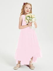 Boho Robes de Demoiselles d'Honneur Junior à Jupe en Cascade Rose Bonbon