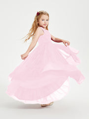 Boho Robes de Demoiselles d'Honneur Junior à Jupe en Cascade Rose Bonbon