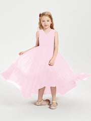 Boho Robes de Demoiselles d'Honneur Junior à Jupe en Cascade Rose Bonbon