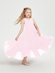 Boho Robes de Demoiselles d'Honneur Junior à Jupe en Cascade Rose Bonbon