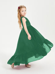 Boho Robes de Demoiselles d'Honneur Junior à Jupe en Cascade Vert Foncé