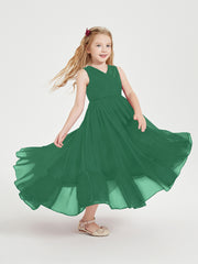 Boho Robes de Demoiselles d'Honneur Junior à Jupe en Cascade Vert Foncé