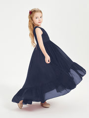 Boho Robes de Demoiselles d'Honneur Junior à Jupe en Cascade Bleu Marine