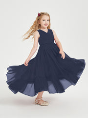 Boho Robes de Demoiselles d'Honneur Junior à Jupe en Cascade Bleu Marine
