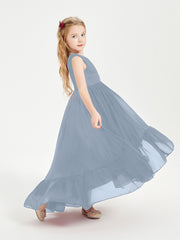 Boho Robes de Demoiselles d'Honneur Junior à Jupe en Cascade Bleu Poudré