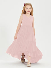 Boho Robes de Demoiselles d'Honneur Junior à Jupe en Cascade Rose Poudré