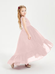 Boho Robes de Demoiselles d'Honneur Junior à Jupe en Cascade Rose Poudré