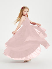 Boho Robes de Demoiselles d'Honneur Junior à Jupe en Cascade Rose Poudré