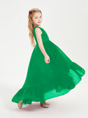 Boho Robes de Demoiselles d'Honneur Junior à Jupe en Cascade Emeraude