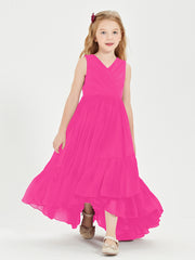 Boho Robes de Demoiselles d'Honneur Junior à Jupe en Cascade Fuchsia