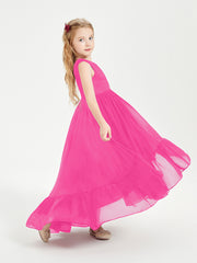 Boho Robes de Demoiselles d'Honneur Junior à Jupe en Cascade Fuchsia