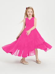 Boho Robes de Demoiselles d'Honneur Junior à Jupe en Cascade Fuchsia