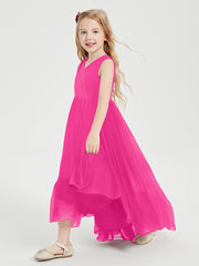 Boho Robes de Demoiselles d'Honneur Junior à Jupe en Cascade Fuchsia