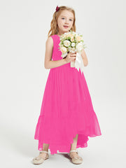 Boho Robes de Demoiselles d'Honneur Junior à Jupe en Cascade Fuchsia