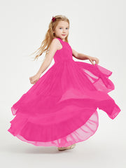 Boho Robes de Demoiselles d'Honneur Junior à Jupe en Cascade Fuchsia