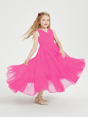 Boho Robes de Demoiselles d'Honneur Junior à Jupe en Cascade Fuchsia