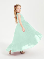 Boho Robes de Demoiselles d'Honneur Junior à Jupe en Cascade Vert Menthe