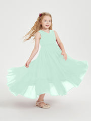 Boho Robes de Demoiselles d'Honneur Junior à Jupe en Cascade Vert Menthe