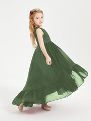 Boho Robes de Demoiselles d'Honneur Junior à Jupe en Cascade Olive Verte