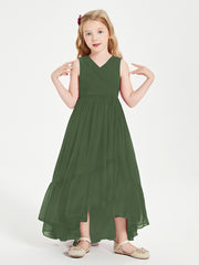 Boho Robes de Demoiselles d'Honneur Junior à Jupe en Cascade Olive Verte