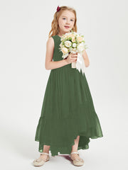 Boho Robes de Demoiselles d'Honneur Junior à Jupe en Cascade Olive Verte