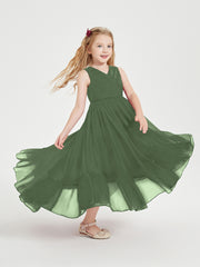 Boho Robes de Demoiselles d'Honneur Junior à Jupe en Cascade Olive Verte